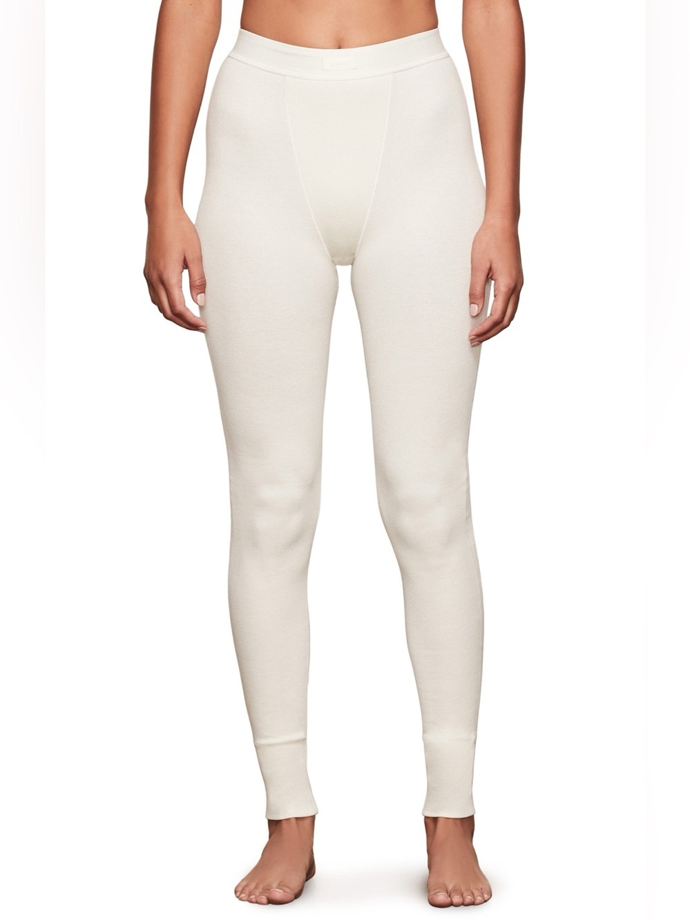 Skims Thermal Leggings Womens S Ivory Ribbed Stretch Straight Leg Cozy Stretchy